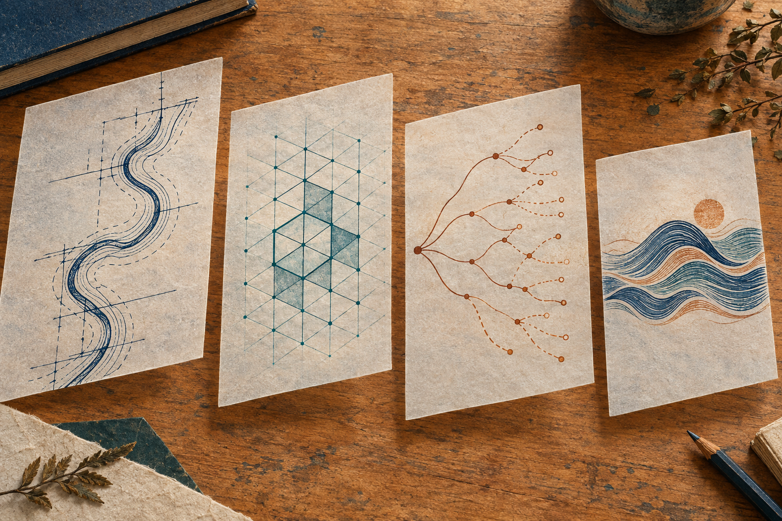 Conceptual artwork about moving between scientific observation, abstract models, and lived experience; not empirical data.