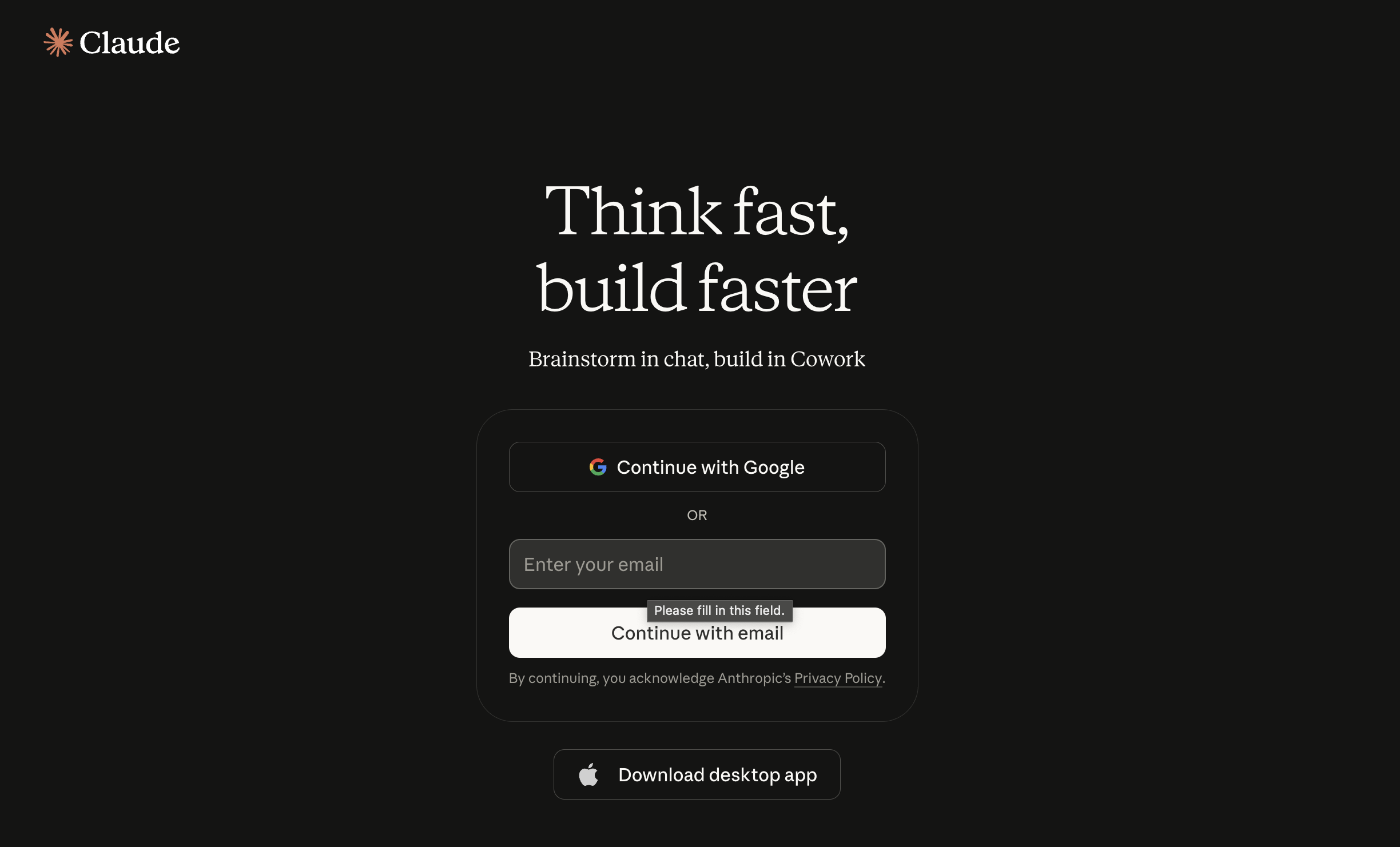 Claude AI signup page showing login options