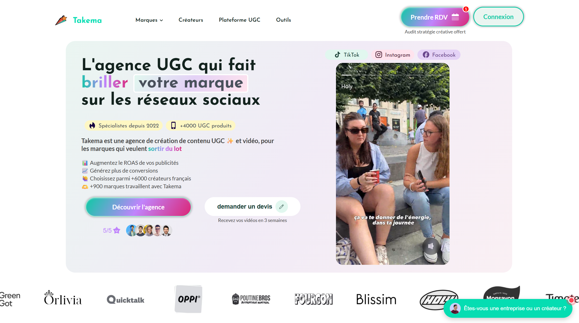 Page d'accueil de l'agence UGC Takema Studio
