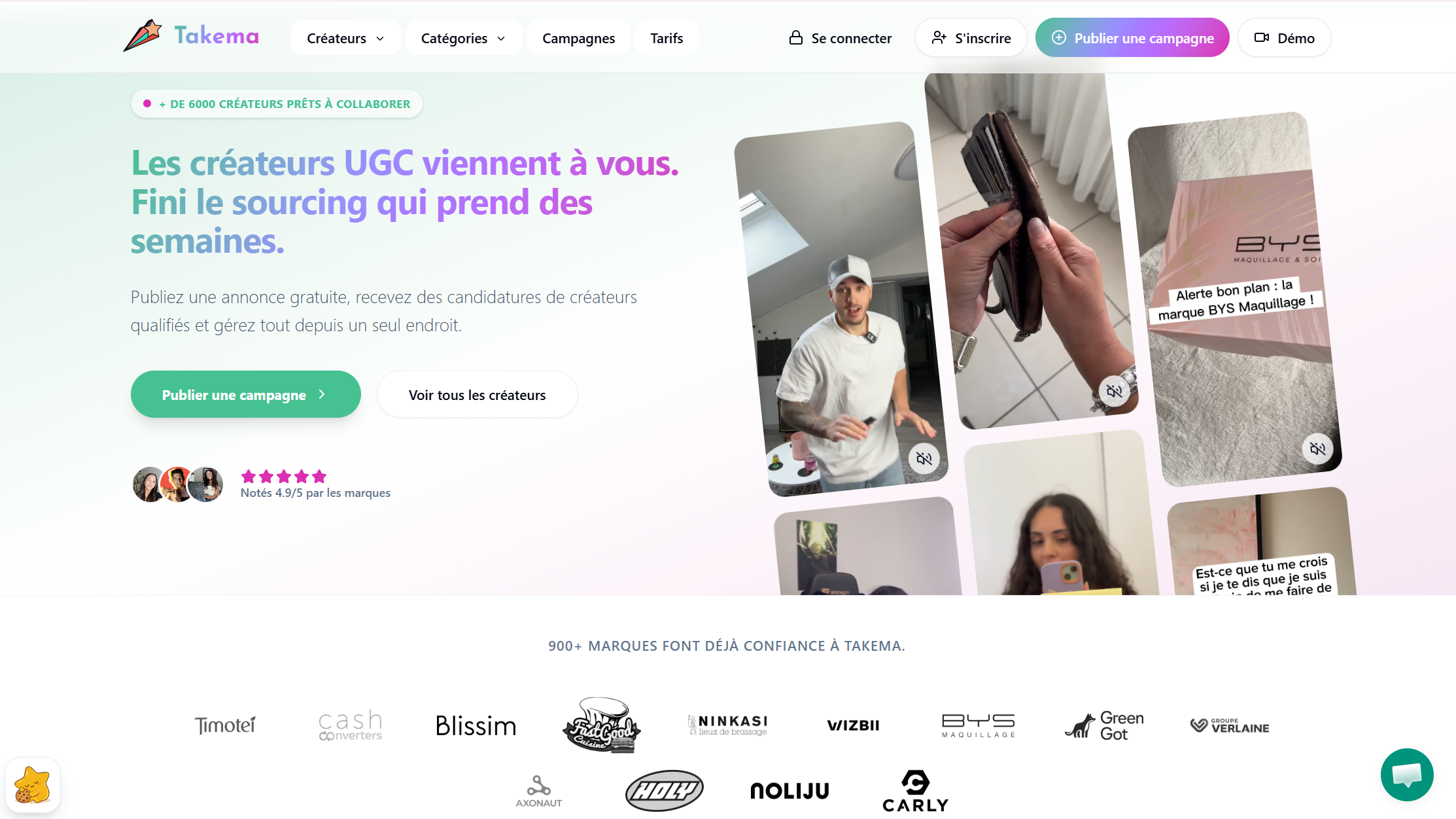 Interface de la plateforme UGC Takema : marketplace de créateurs